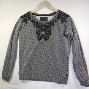 Maison Scotch Les Bons Vivants Chevron Applique Sweatshirt Black White Top